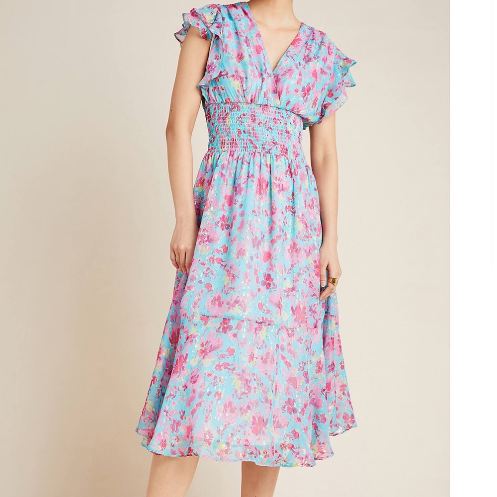 Shoshanna Ziara Smocked Midi Dress